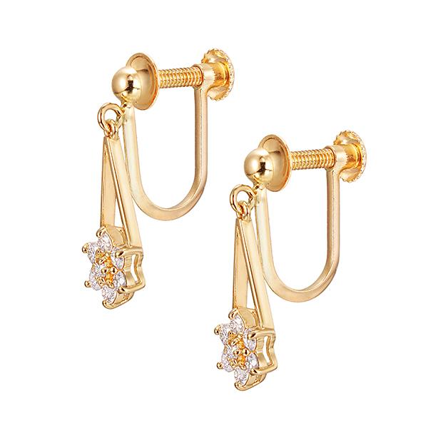 K10イエローゴールドダイヤモンドイヤリング 