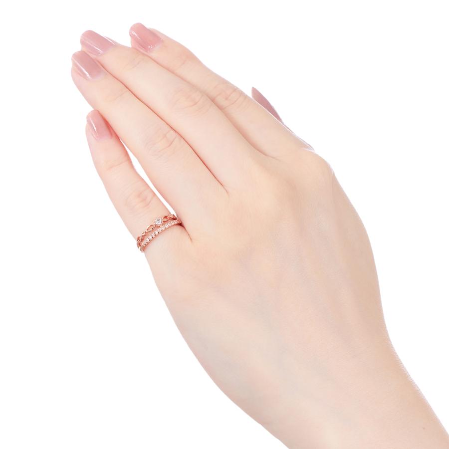 商品情報 ソリティアダイヤモンドのリングとエタニティリングを重ねづけしたような2連風デザインがラグジュアリーなピンキーリング これ1本でコーディネートが完成するおすすめアイテムです 地金素材 K10pg 使用宝石 ダイヤモンド 合計0 14