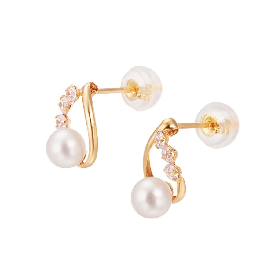 K18イエローゴールド淡水パールピアス（4.5mm）の画像