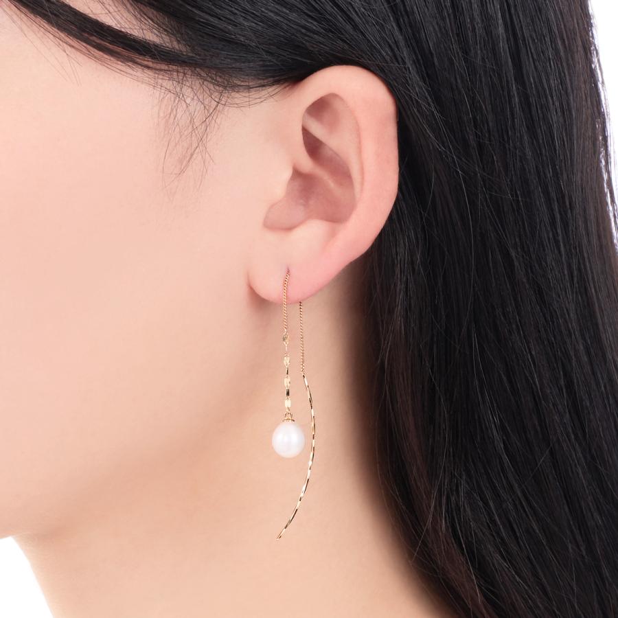 K10イエローゴールド淡水パールピアス（7.5mm)の画像