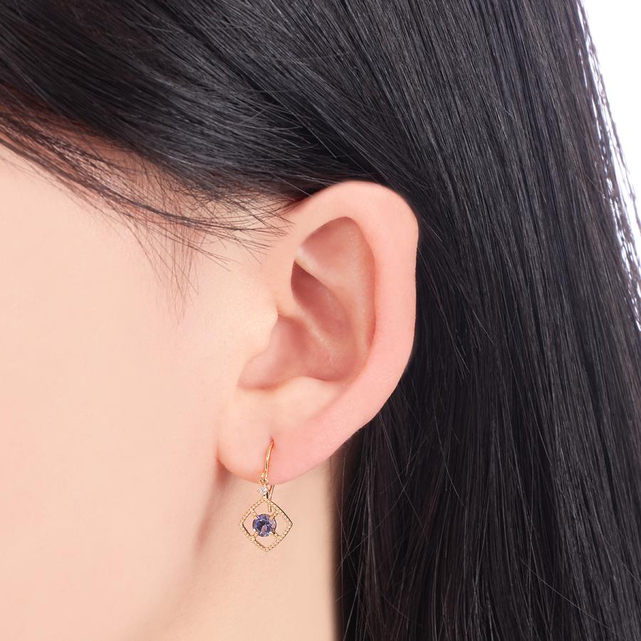 ジュエリーツツミ K10イエローゴールドアイオライトピアス