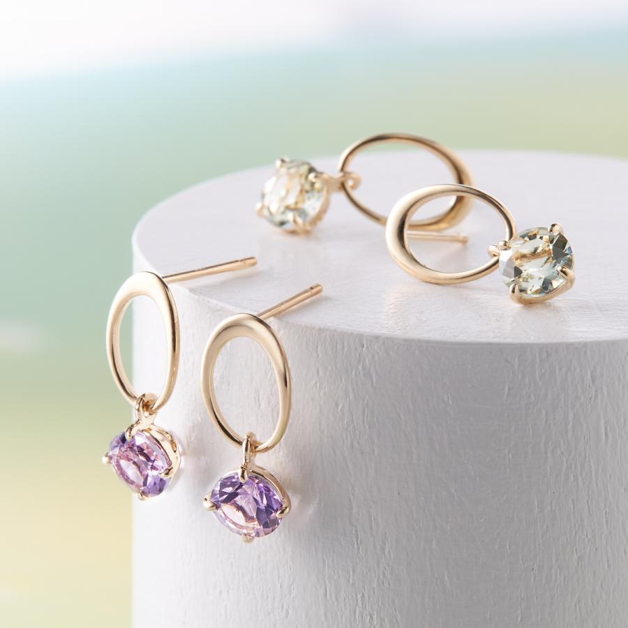 ツツミ K10イエローゴールドグリーンアメシストピアス　美品　箱つき K10イエローゴールドグリーンアメシストピアス(RPE256-001