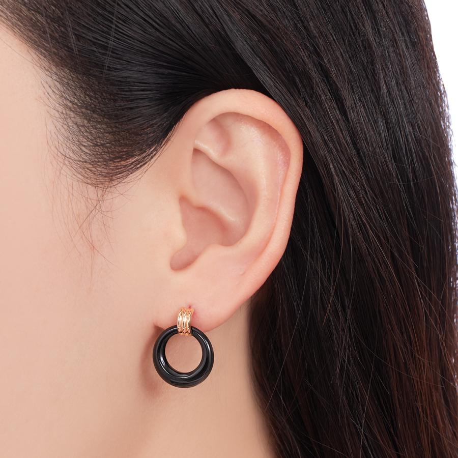 ジュエリーツツミ K10イエローゴールドブラックカルセドニーピアス