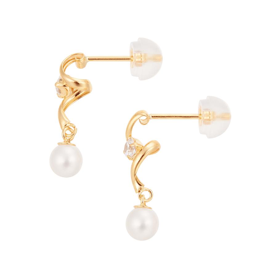 ジュエリーツツミ K18イエローゴールド淡水パールピアス（4mm