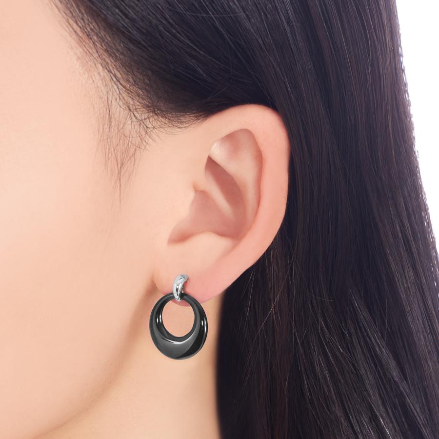 ジュエリーツツミ K10ホワイトゴールドブラックカルセドニーピアス