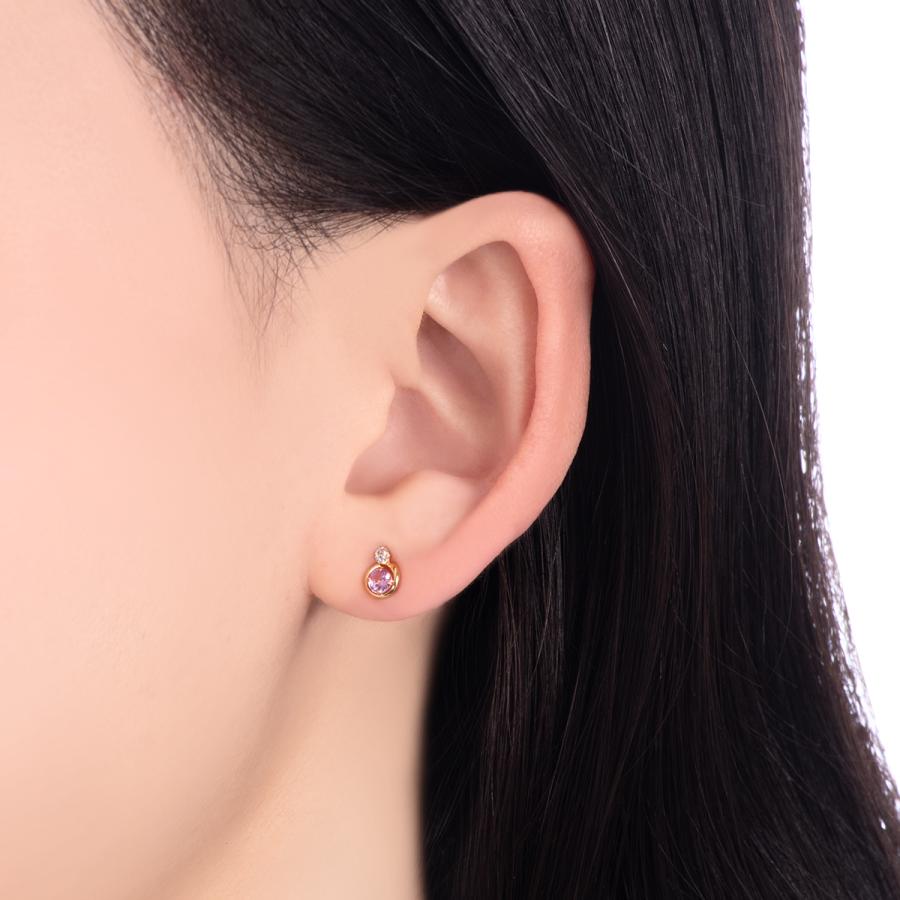 ジュエリーツツミ K18イエローゴールドピンクサファイアピアス