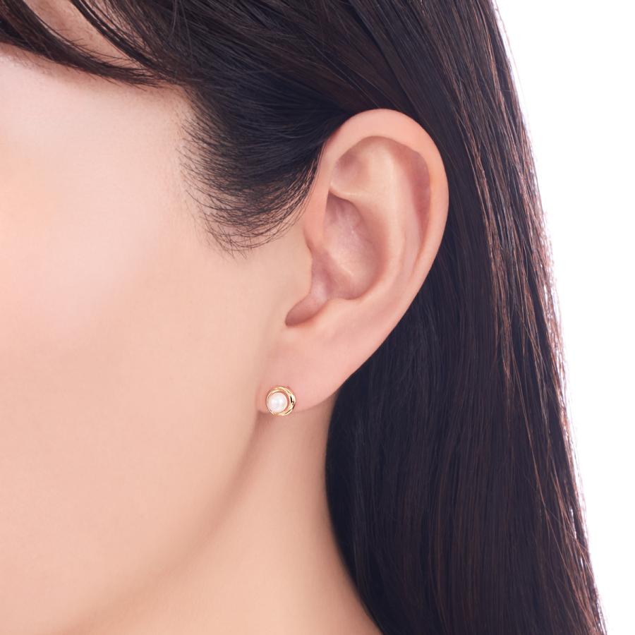 K10イエローゴールド淡水パールピアス（4mm）の画像