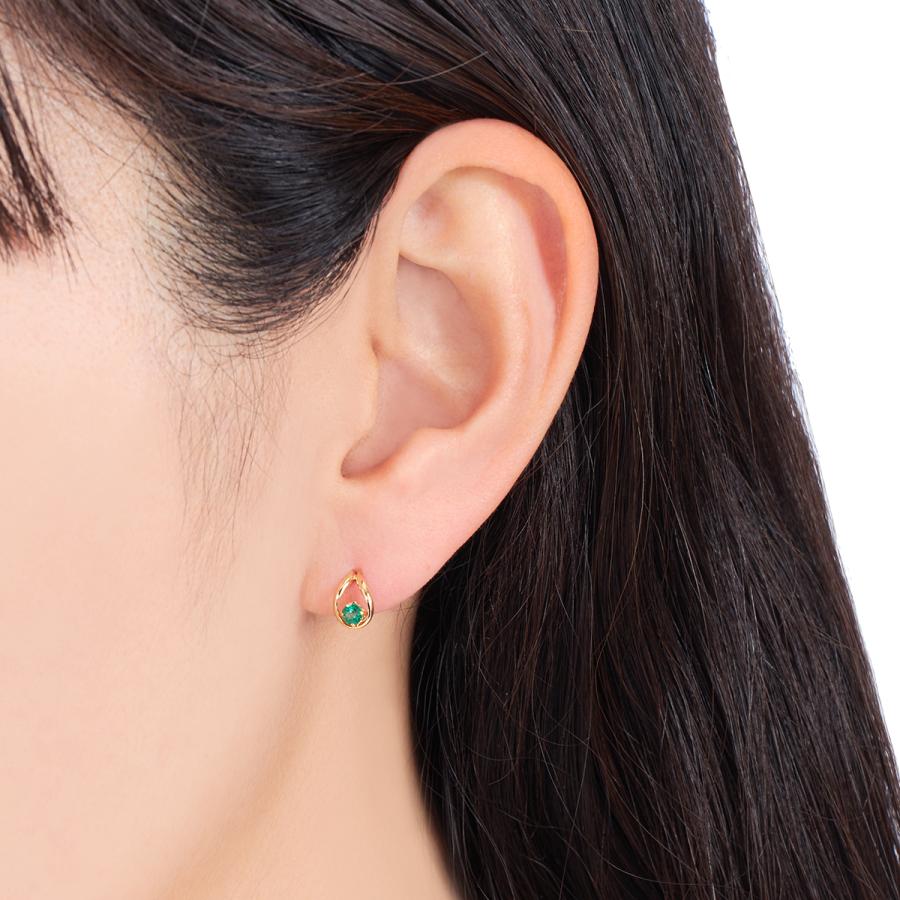 ジュエリーツツミ K18イエローゴールドエメラルドピアス