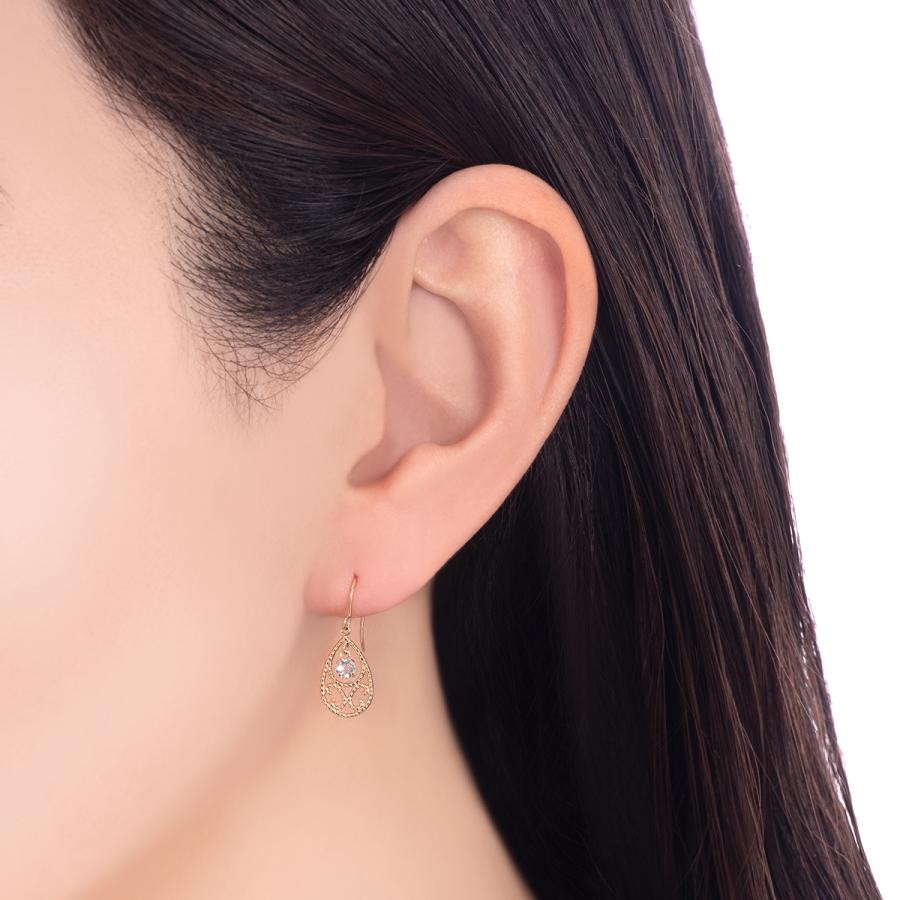 K10イエローゴールドアクアマリンピアスの画像