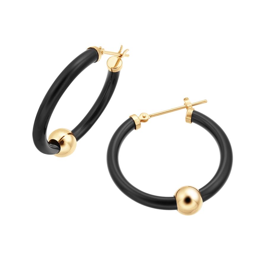 K18YG イエローゴールドブラックカルセドニー 金　ツツミ　片耳ピアス ジュエリーツツミ K18イエローゴールドブラックカルセドニーピアス