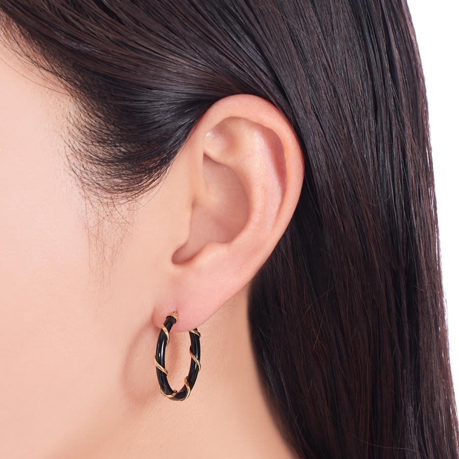 ジュエリーツツミ K18イエローゴールドブラックカルセドニーピアス