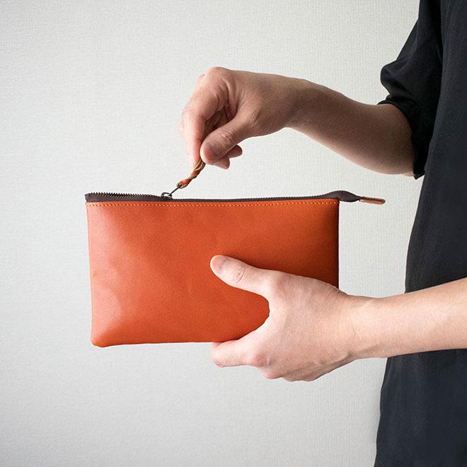 本革 フラットポーチ【 マスク・通帳 】等が入る【脱クロム