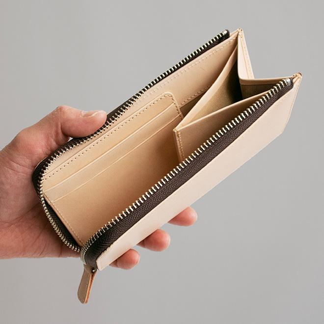 極小】L字ファスナー 長財布【素ヌメ革】小さい長財布 札入れ ミニ財布