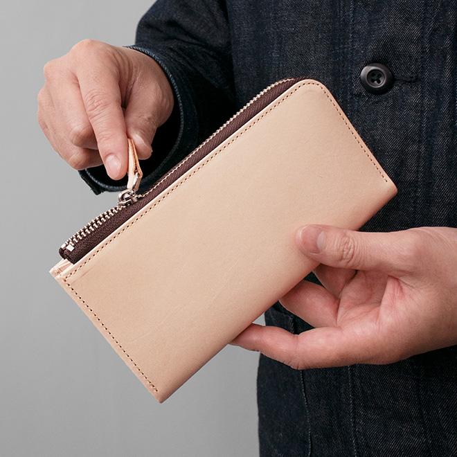 極小】L字ファスナー 長財布【素ヌメ革】小さい長財布 札入れ ミニ財布