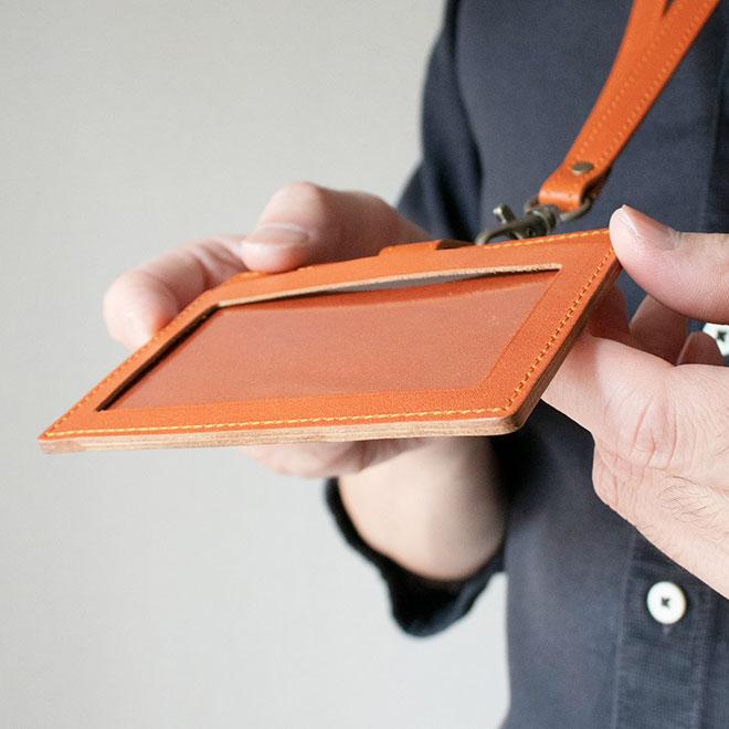 横型】IDカードケース & ネックストラップ【脱クロムレザー】ダブルの