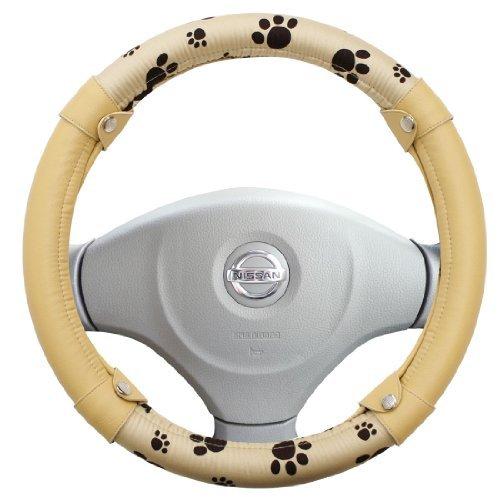 激安ブランド カーキュート 足あと柄の かわいい ハンドルカバー にくきゅう 足あと アイボリー 軽自動車 普通車37 5cmまで 2 3本スポーク用e 値引きする Studiostodulky Cz