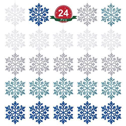 749円 おまけ付 Naler クリスマス ツリー オーナメント 雪の結晶 クリスマスツリー 飾り ライトブルー シルバー ブルー ホワイト 24枚