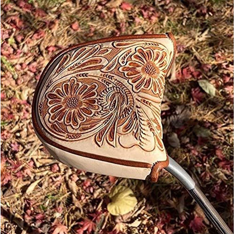 Capitana 牛革カービング パターヘッドカバー (Flower) 牛革カービング パターヘッドカバー Flower
