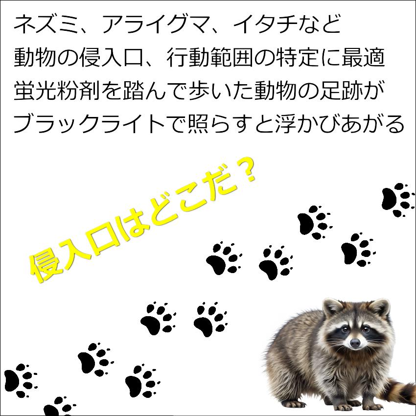 蛍光粉剤1kg ねずみ 害獣 調査 侵入口 穴 行動範囲 特定 対策 足跡 追跡の画像