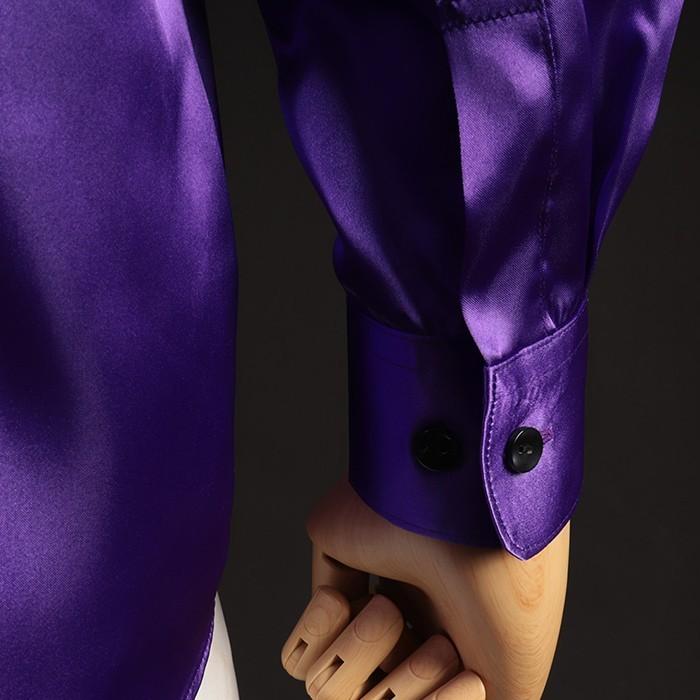 カラー サテン シャツ パープル 紫色 メンズ 男性 ステージ衣装 