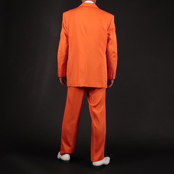 メンズ オレンジ ダブルブレストスーツ ステージ衣装 イニシャル有り 古着 セット割 カラースーツ ダブル オレンジ ステージ衣装 カラオケ