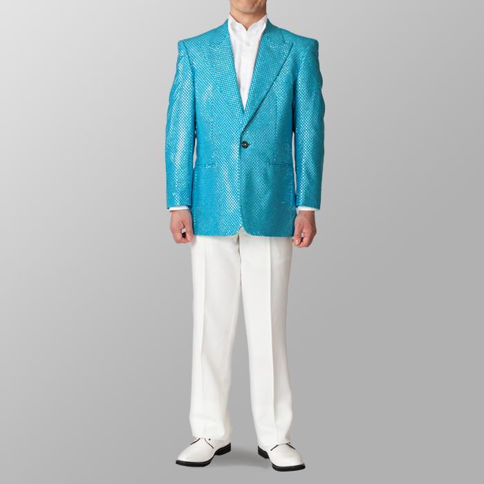 キラキラ スパンコール ジャケット メンズ 男性 ライトブルー 水色