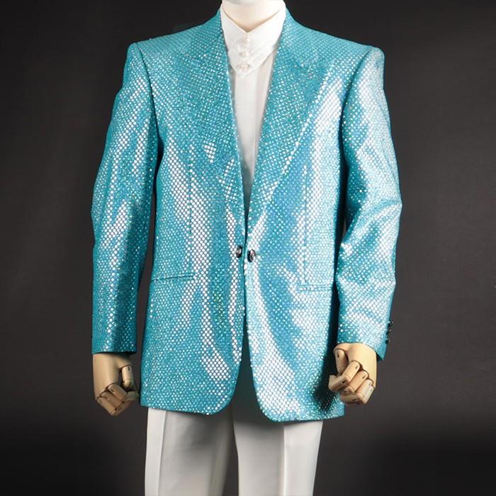 キラキラ スパンコール ジャケット メンズ 男性 ライトブルー 水色