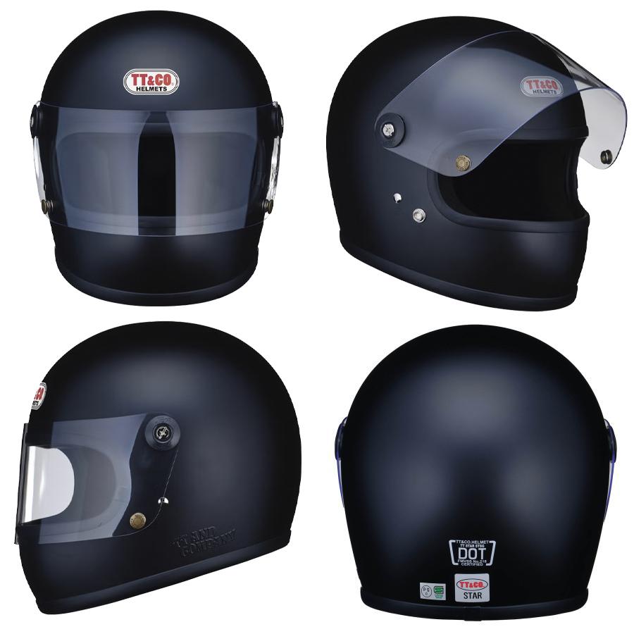 TT&COブラックフルフェイスヘルメット TT＆CO. バイク ヘルメット フルフェイスヘルメット スター シールド