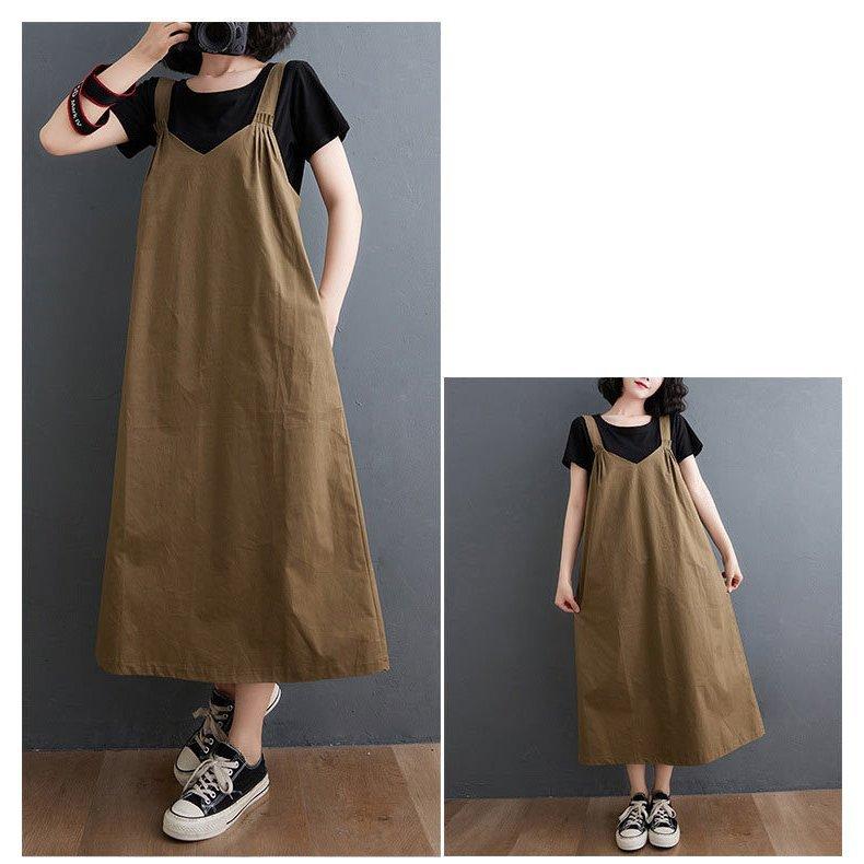 ジャンパースカート 重ね着 春夏 キャミワンピース ミモレ丈 ワンピース レディース サロペット オールインワン オーバーオール ゆったり 待望