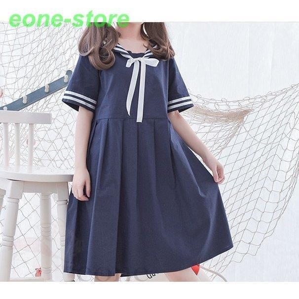 国内外の人気が集結 マリンセーラーワンピース レディース セーラーワンピース マリンワンピース 半袖 通学シャツワンピ 夏ロリータ 森ガール