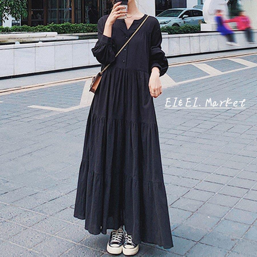 ワンピース レディース マキシ丈ワンピース 長袖 おしゃれ きれいめ 黒ワンピ ネック 揺れる 可愛い 上品 きれいめ ゆったり 着痩せ 春夏秋冬 ティアード Pbd4 Ttapストア 通販 Yahoo ショッピング