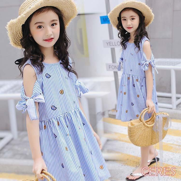 子供服 ワンピース キッズ 女の子 韓国子供服 オフショルダー ストライプ柄 リボン 可愛い Pd2 Ttapストア 通販 Yahoo ショッピング