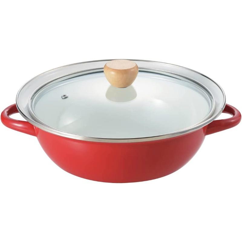 パール金属 鍋 卓上鍋 両手鍋 24cm ホーロー ほうろう ガラス蓋付 IH対応 2〜3人用 レッド グラッセ HB-6489 | パール金属