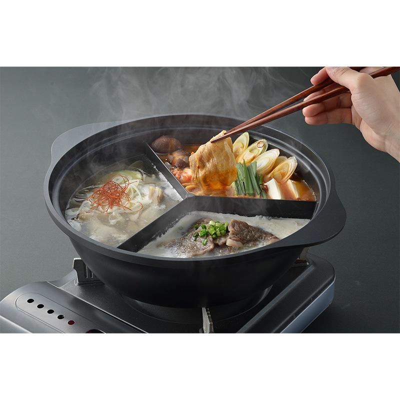 パール金属 鍋 三食鍋 28cm IH対応 ふっ素加工 ガラス蓋付 火鍋 韓味家