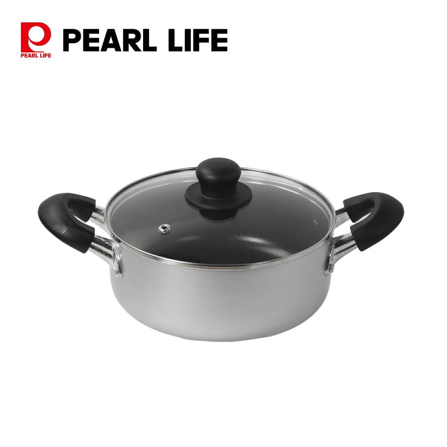 パール金属 鍋 両手鍋 20cm ガラス蓋付 IH対応 ふっ素樹脂ハード加工