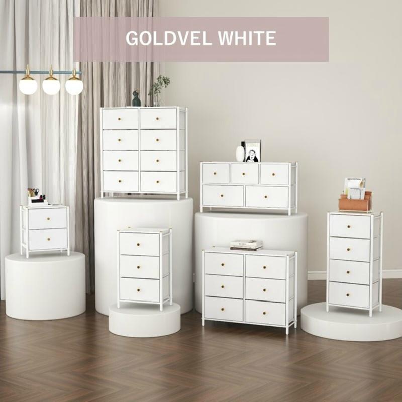 パール金属 収納 ラック チェスト 4段 ダブル W89 幅89×奥行32.5×高さ97cm エレガント ホワイト GOLDVEL N-7107の画像