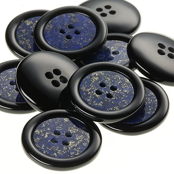 送料無料 15mm宝石ボタンREX No.LP  内側：ラピスラズリ,外側：オニキス 高級スーツジャケット用の袖口・袖ボタン,パワーストーン | 