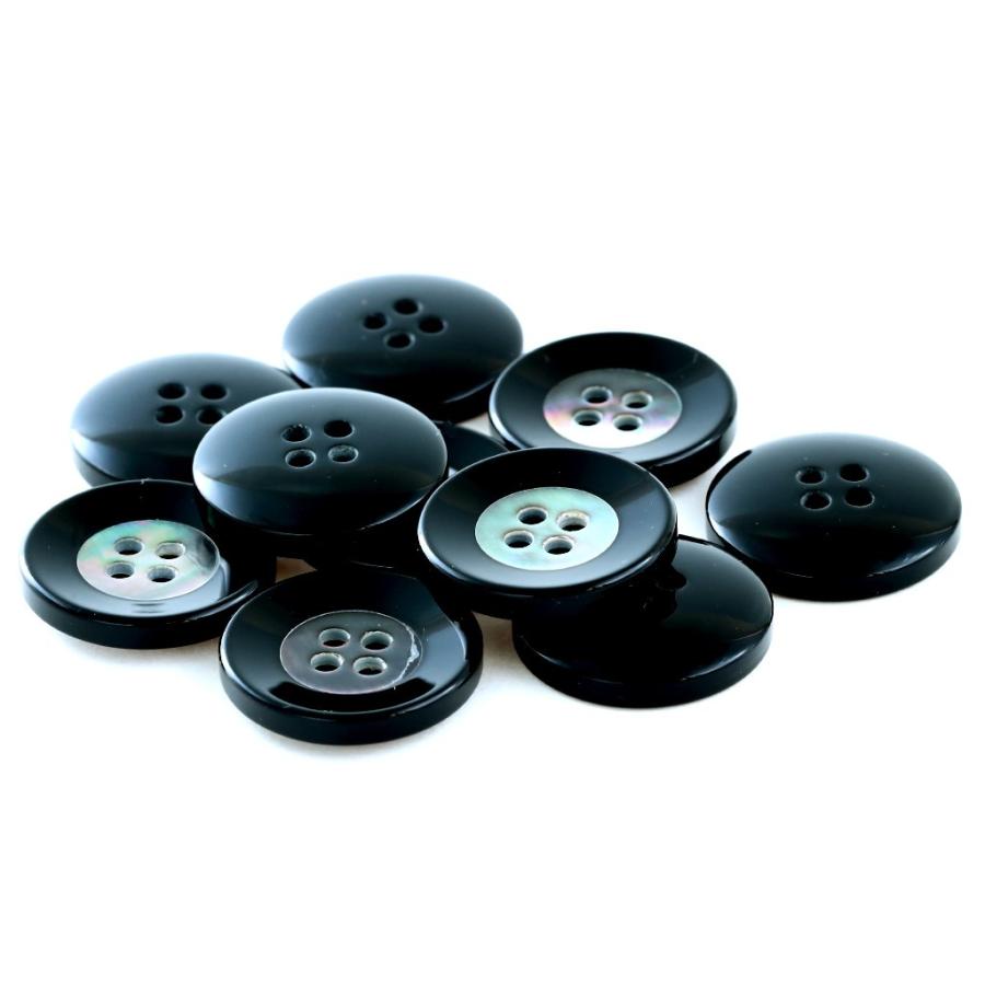 キール COLOR．09ブラック系  15mm 1個から販売 ポリエステルと貝ボタンの組合わせ 紳士服スーツジャケットの袖口ボタン・袖ボタン シェルボタン |  | 01