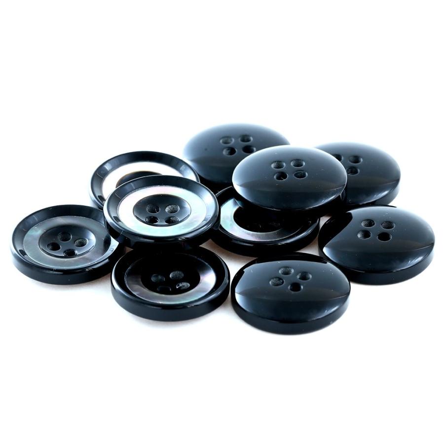 バーラ COLOR．09ブラック系  15mm 1個から販売 ポリエステルと貝ボタンの組合わせ 紳士服スーツジャケットの袖口ボタン・袖ボタン シェルボタン |  | 01