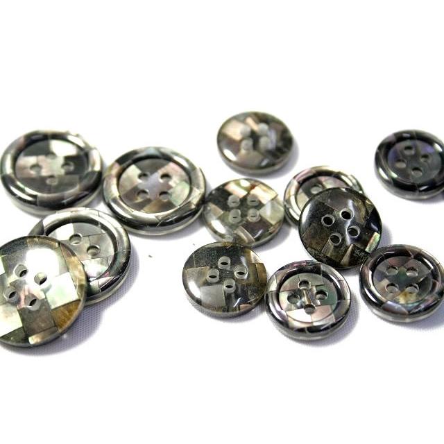 送料無料 P454黒蝶貝モザイクボタン15mmPS-454 紳士服スーツジャケットの袖口・袖ボタンに シェルボタン |  | 02