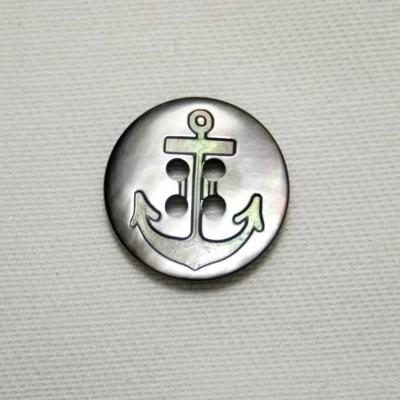 イカリ柄黒蝶貝ボタン 15mm袖口・袖ボタン 老舗テーラー御用達スーツボタン専門店の高級ボタン シェルボタン | 