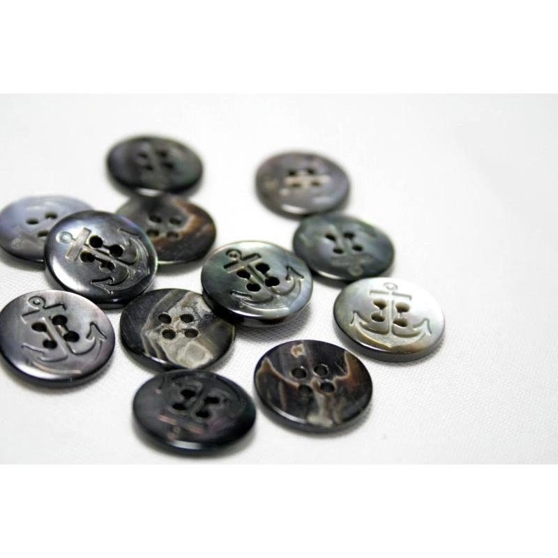 イカリ柄黒蝶貝ボタン 15mm袖口・袖ボタン 老舗テーラー御用達スーツボタン専門店の高級ボタン シェルボタン |  | 01