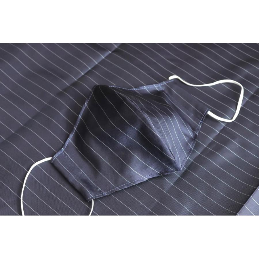 接触冷感マスク製作キット キュプラ100%生地 幅53cm 長さ70cm マスク3個分 濃紺ストライプ マスク用平ゴム幅3mm長さ3mとマスク型紙縫い方付き |  | 04