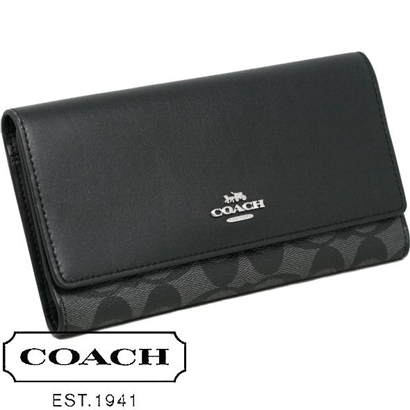 COACH コーチ 財布 三つ折り 長財布 ブラック系 グレー系
