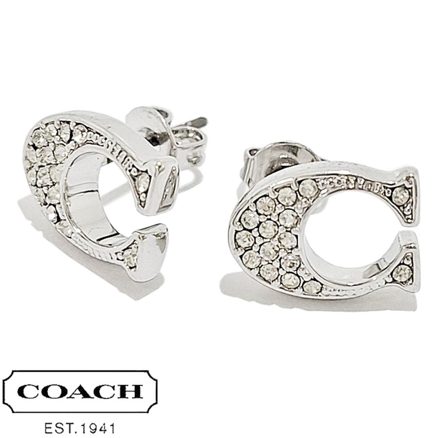 COACH コーチ silver シルバー フープピアス ストーン付き COACH（コーチ） ピアス 両耳 アクセサリー レディース ラインストーン