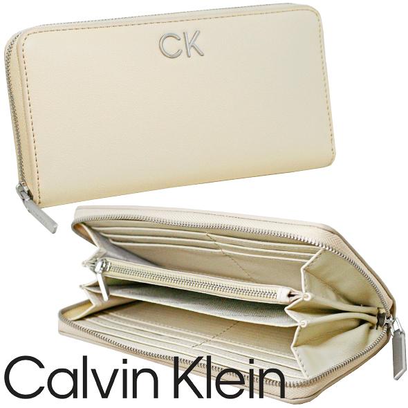 CK ベージュPUレザー ラウンドジップ長財布　新品　カルバンクライン ck Calvin Klein カルバンクライン 長財布 ラウンドファスナー