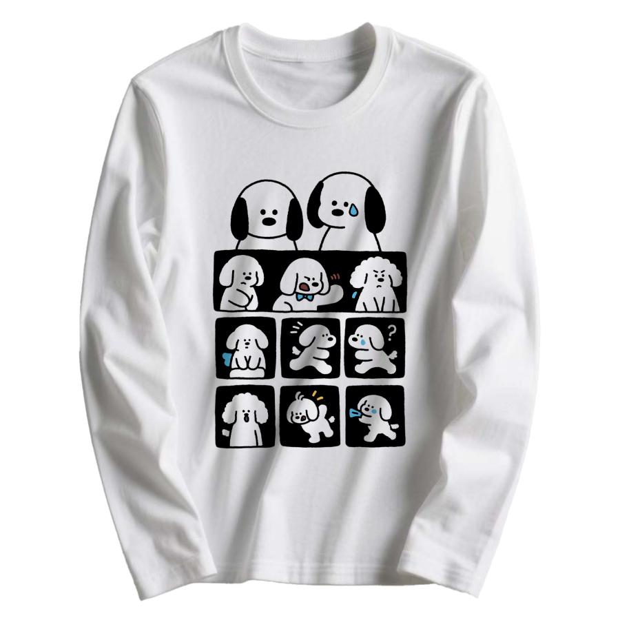 かわいい子犬のイラスト 長袖Tシャツ コットン100% ユニセックス