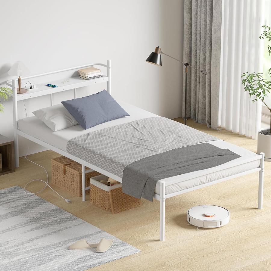 ベッドフレーム シングル ベッド 2口コンセント耐荷重300kg Amazon｜【耐荷重300Kg・2口コンセント】ベッドフレーム