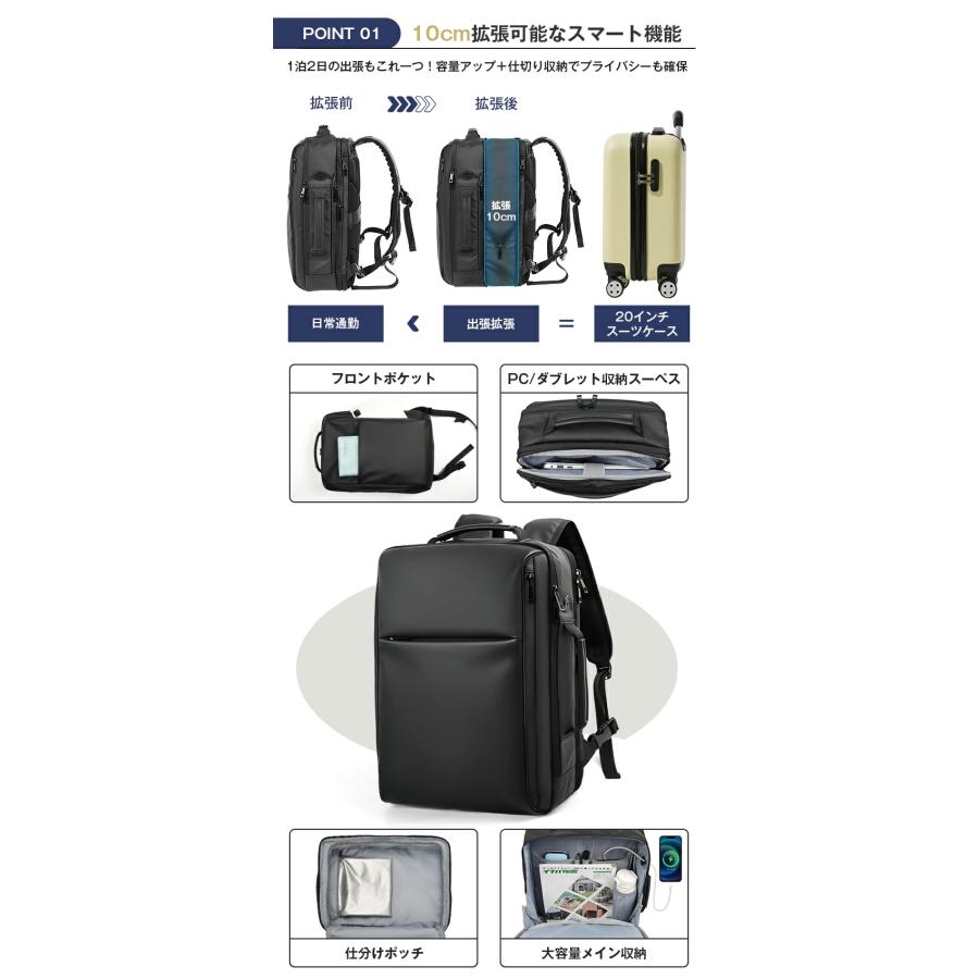 ビジネスリュック メンズ 20-35L拡張式 3WAY 大容量 リュックサック 撥