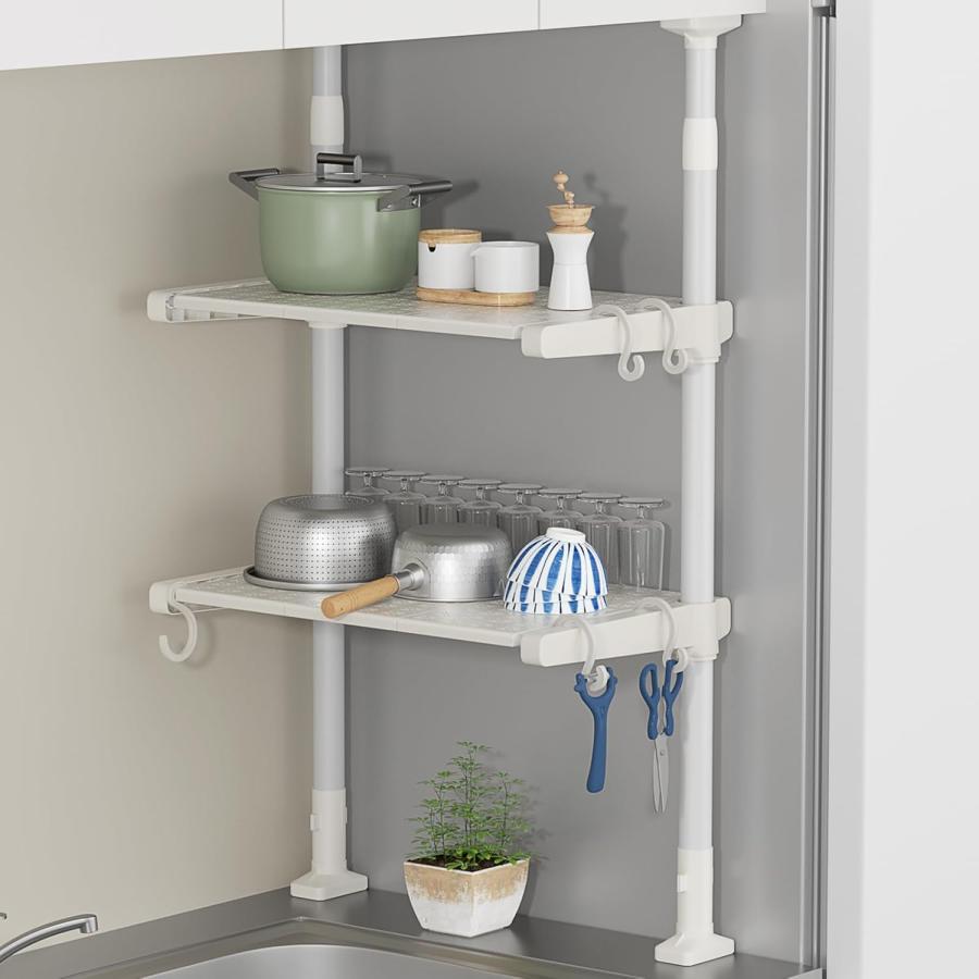 突っ張りキッチンラック 棚 2段 幅40/60cm つっぱりラック 高さ68